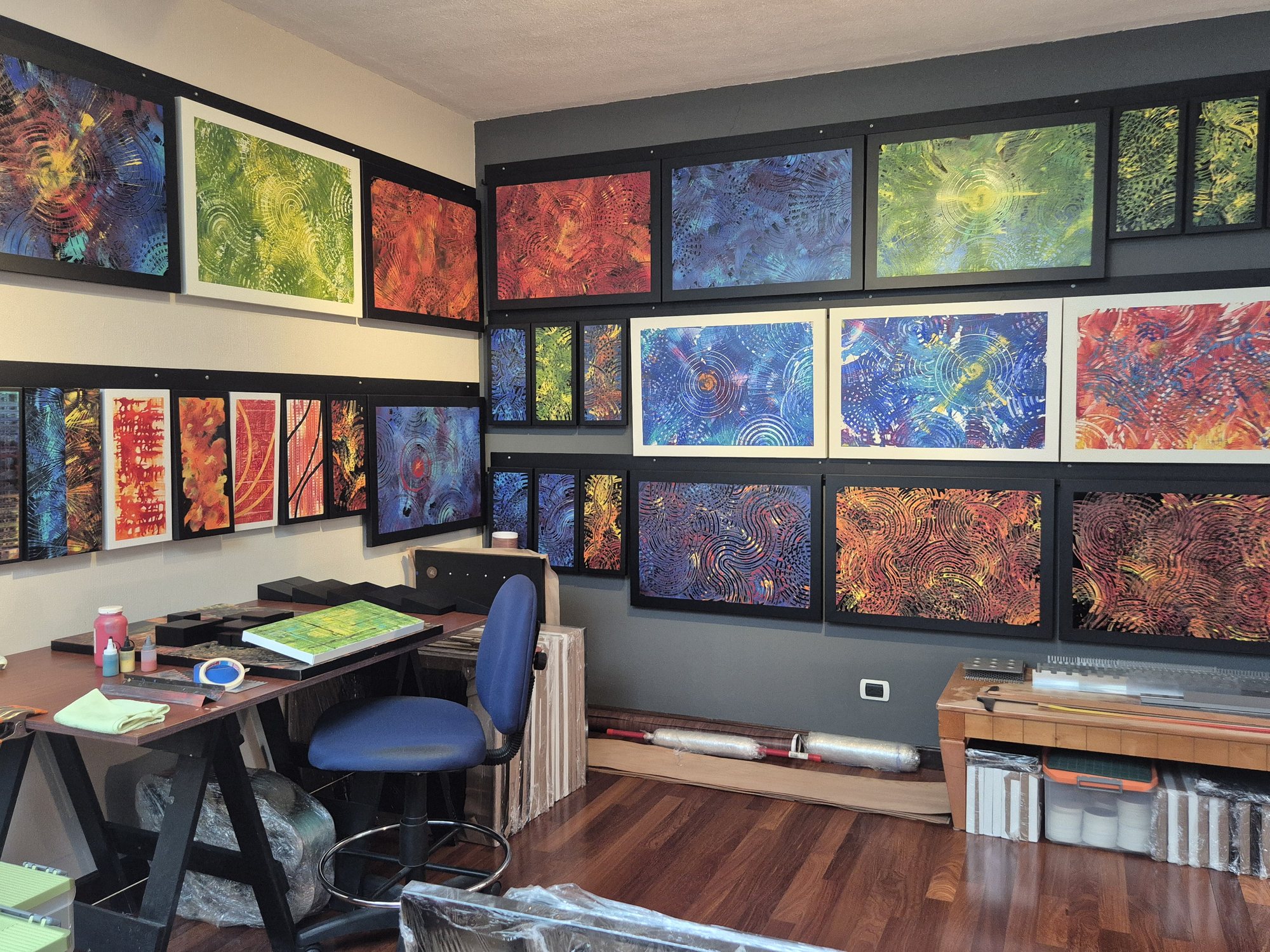 The POECH ART studio with works from the Circles Collection