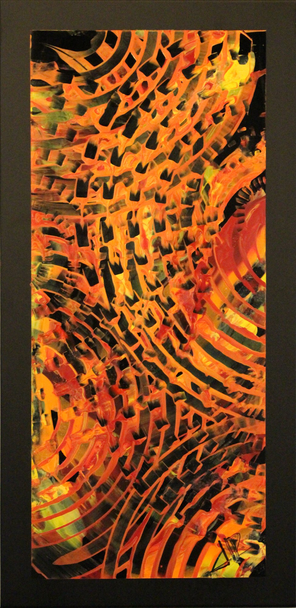 Fiery Ripples, C-02V, acrylic on black aluminum, 23 × 46 cm