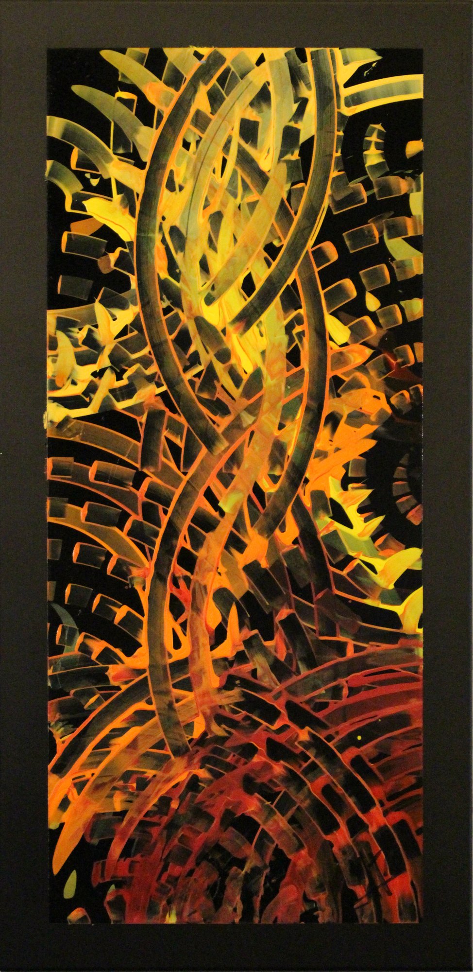 Twin Helix, C-07V, acrylic on black aluminum, 23 × 46 cm