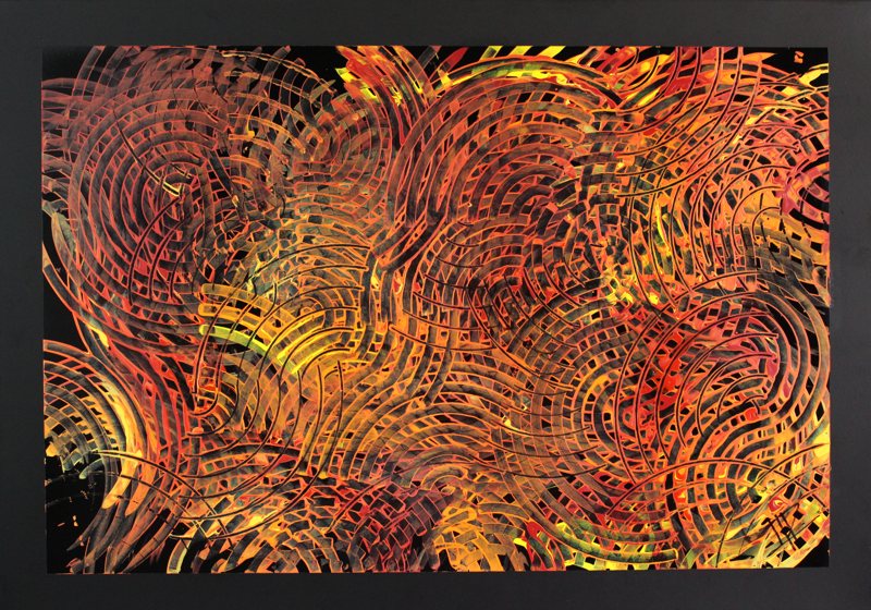 Fiery Patterns, CN-05H, acrylic on black aluminum