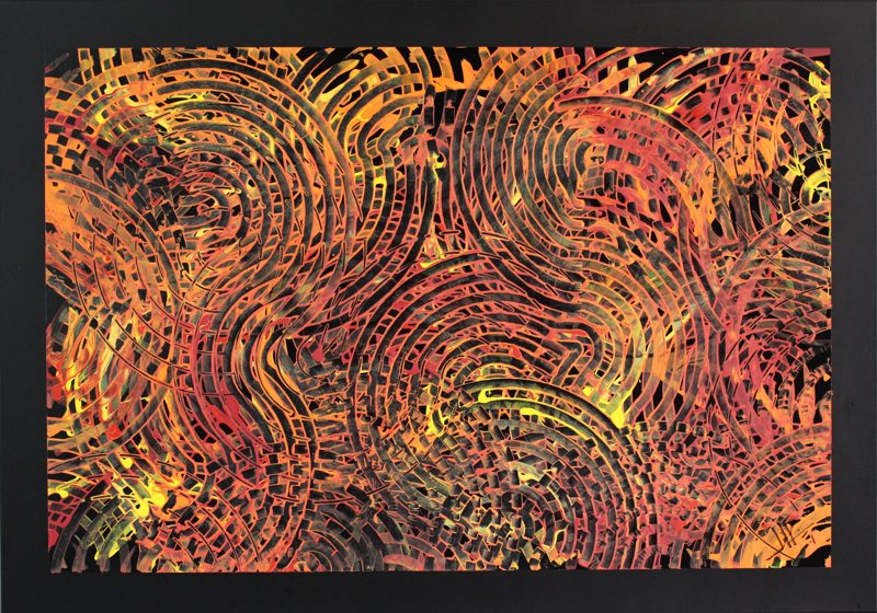 Fiery Swirls, CN-06H, acrylic on black aluminum